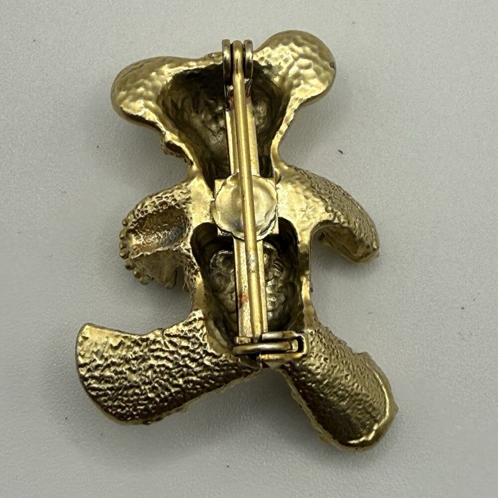 Vintage Lot of Two Teddy Bear Brooch Pins Gold Tone Black Enamel‎ Rhinestone - Picture 3 of 7